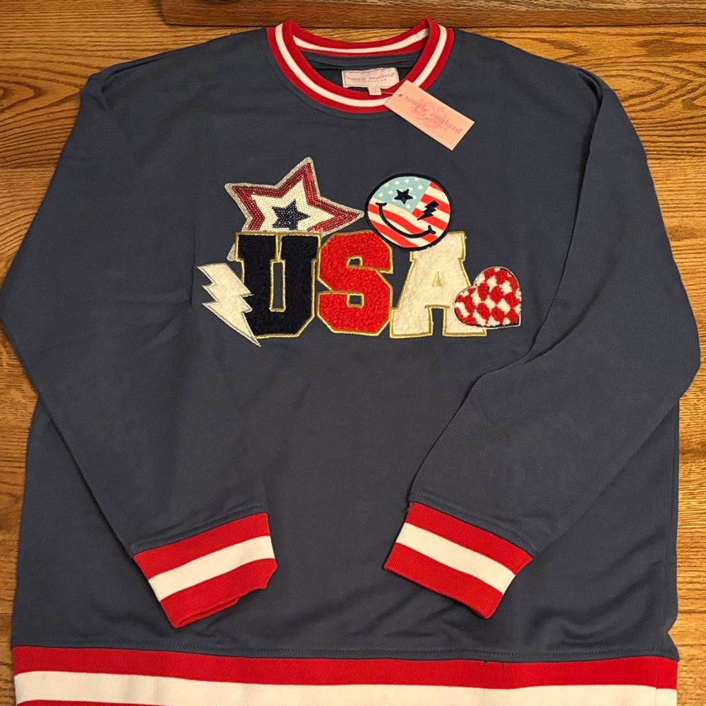 Simply Southern Navy Crewneck with Red and White Accents